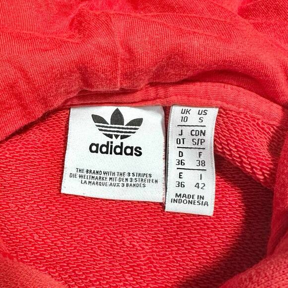 adidas | Women | Red White Big Trefoil Cropped Sporty Hooded Sweatshirt | Small - Picture 7 of 15